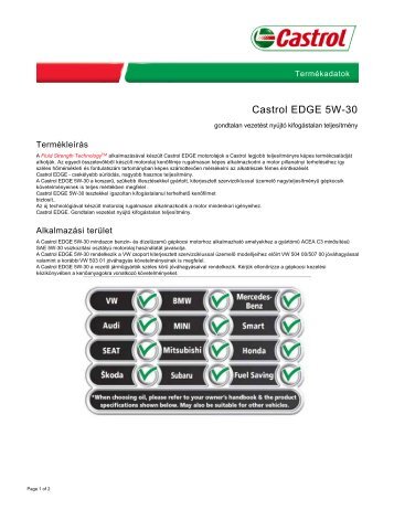 Castrol Edge 5W-30 Technikai adatlap - Castrol Mintabolt