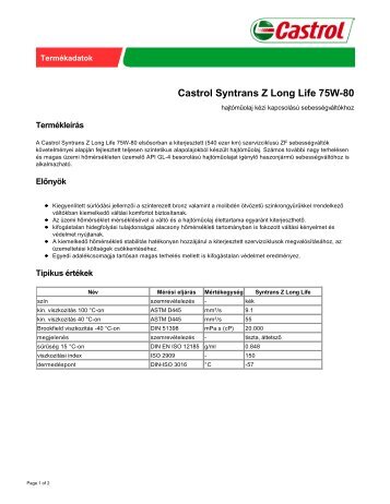 Castrol Syntrans Z Long Life 75W-80 Technikai ... - Castrol Mintabolt