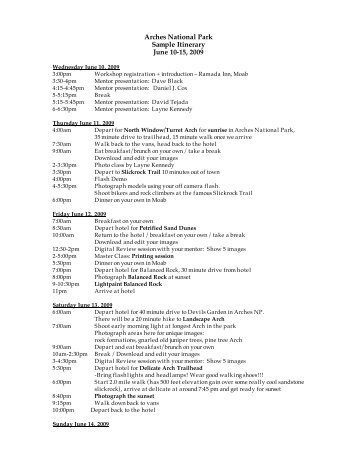 Arches itinerary sample
