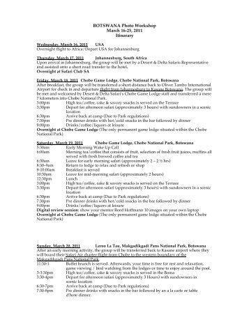 BOTSWANA Photo Workshop March 16-25, 2011 Itinerary