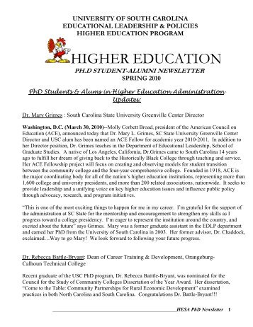 Ph.D. NEWSLETTER - College of Education - University of South ...