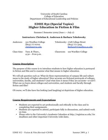 EDHE 832 (Special Topics) Higher Education in Fiction & Film