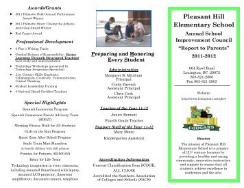 SIC Report to Parents April 2012 - Pleasant Hill Elementary School