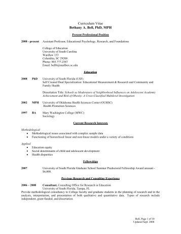 Curriculum Vitae Bethany A. Bell, PhD, MPH - College of Education ...