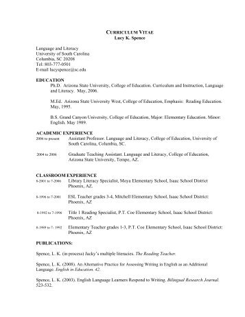 curriculum vitae - College of Education - University of South Carolina