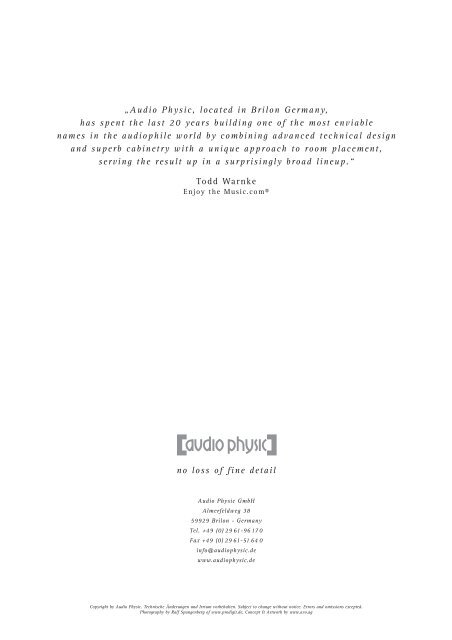 AUDIO PHYSIC :: Catalogue 2006