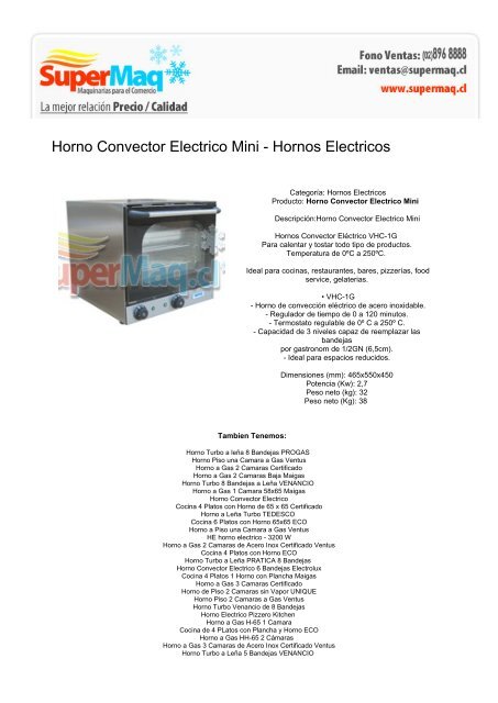 Horno Convector Eléctrico Ventus VHC-1A