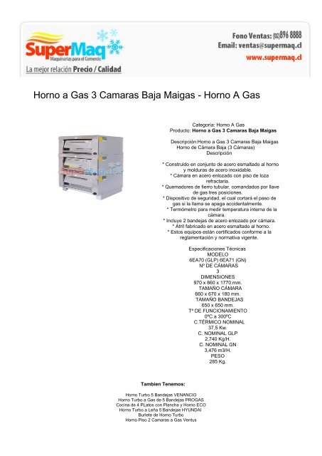 Horno Semi Industrial a Gas 65x65 cm. Doble Cámara - Cousiño