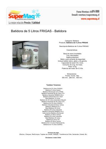 Batidora de 5 Litros FRIGAS - Batidora - Cafeteras Chile