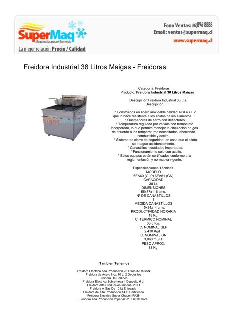 Freidora Industrial 38 Litros Maigas - Freidoras - Cafeteras Chile