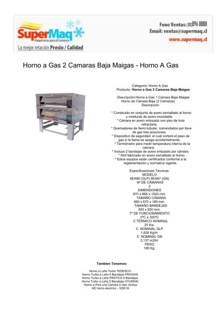 Horno de 2 Camaras Baja Maigas - Horno A Gas - Cafeteras Chile