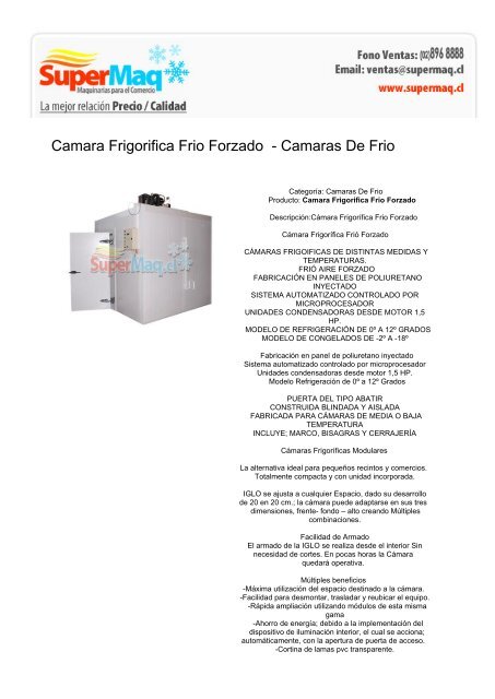 Camara Frigorifica Frio Forzado - Camaras De Frio - Cafeteras Chile