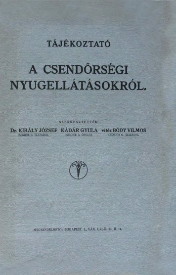 U A G|ENDŐRSÉqp NYUGELLÁTÁSOKRÓL. - Magyar Királyi ...