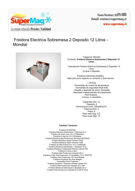Freidora Electrica Sobremesa 2 Deposito 12 Litros - Maquinas Mimet