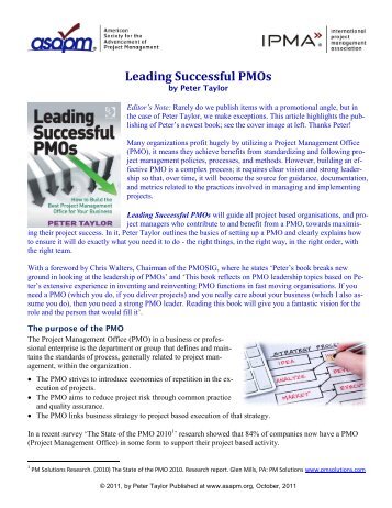 Leading Successful PMOs - asapm