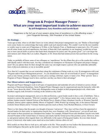 Program & Project Manager Power – What are your most ... - asapm