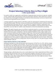 Project Selection Criteria: How to Play it Right - asapm