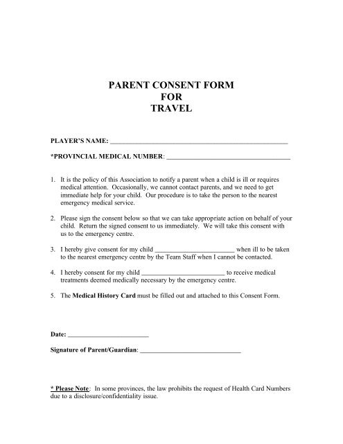 Parent Consent Form for Travel - BCLA