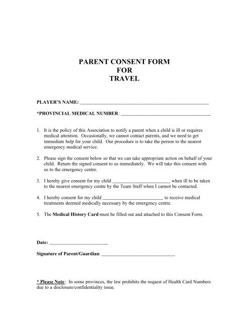 Parent Consent Form For Travel BCLA