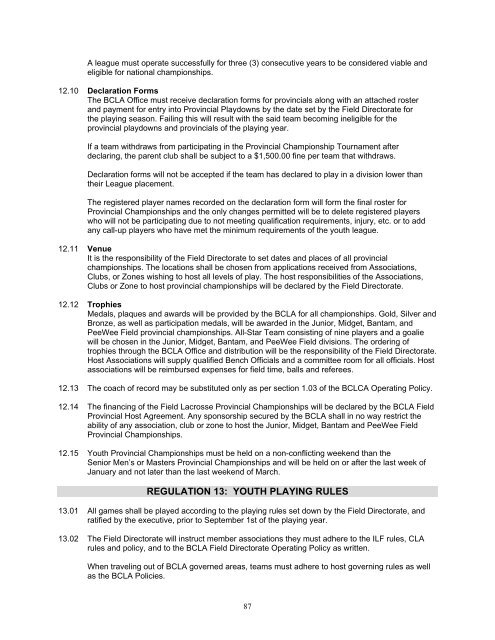 Field Operating Policy - BCLA