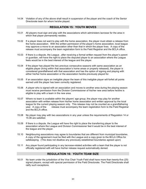 Field Operating Policy - BCLA