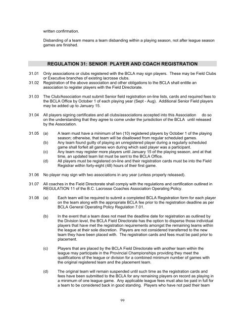 Field Operating Policy - BCLA