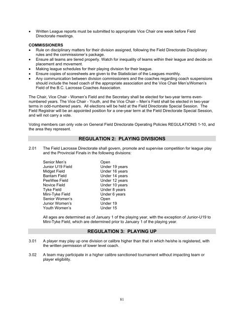 Field Operating Policy - BCLA