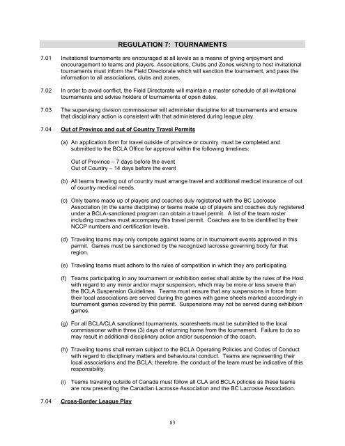 Field Operating Policy - BCLA