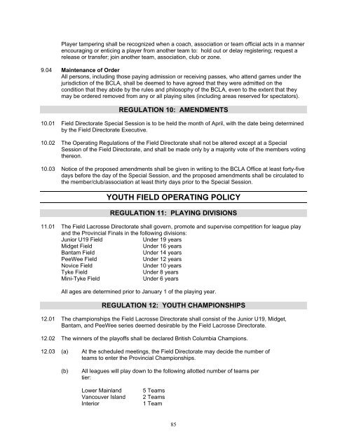 Field Operating Policy - BCLA