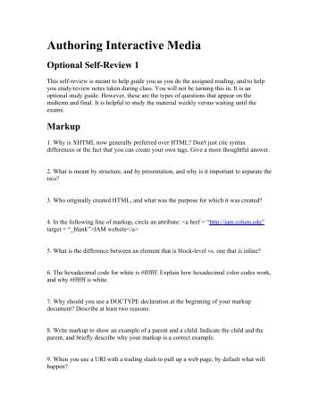 Authoring Interactive Media Optional Self-Review 1 - IAM