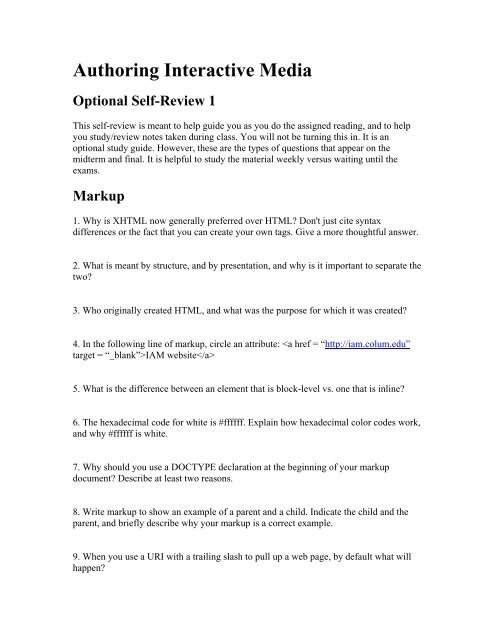 Authoring Interactive Media Optional Self-Review 1 - IAM