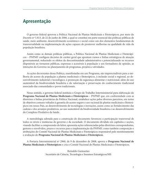 Programa nacional de plantas medicinais e fitoterápicos, 2009.