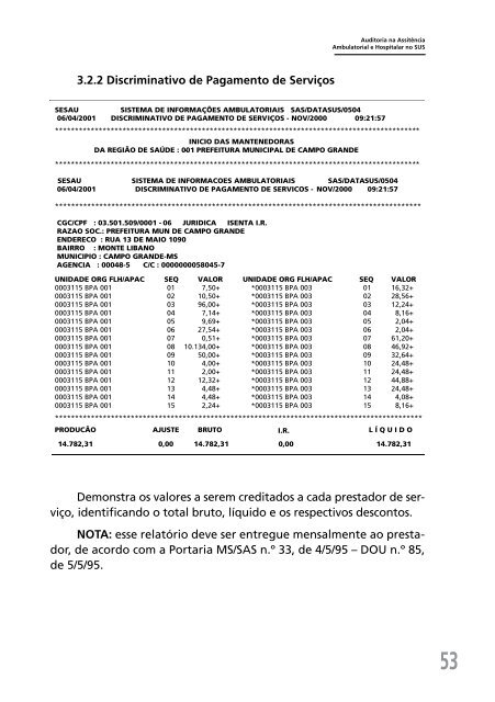 Auditoria na Assistência Ambulatorial e Hospitalar no SUS