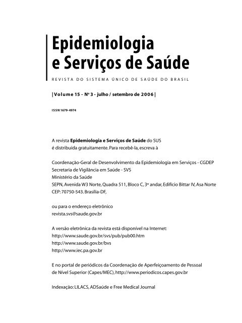 Epidemiologia e Serviços de Saúde Volume 15 - Nº 3 - Pró-Saúde