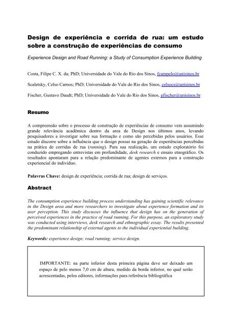 Design de experiência e corrida de rua: um estudo sobre a ...