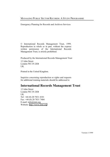 disaster planning and control - International Records Management ...