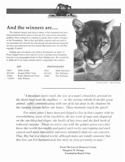 CALIFORNIA - Mountain Lion Foundation