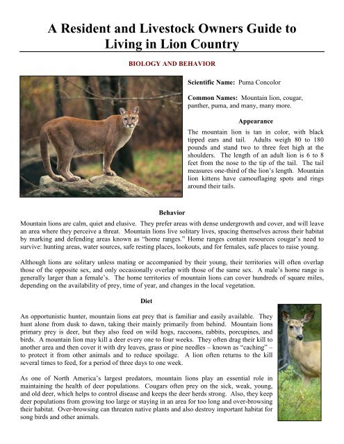 Guide to living in lion country - Mountain Lion Foundation