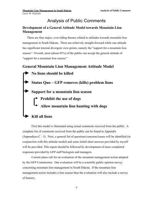 South Dakota Mountain Lion Public Opinion Poll