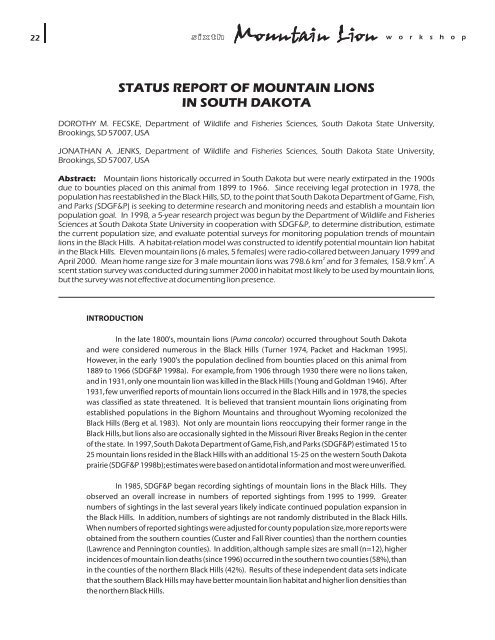 PWD BK W7000-893 Proceedings.CDR - Mountain Lion Foundation