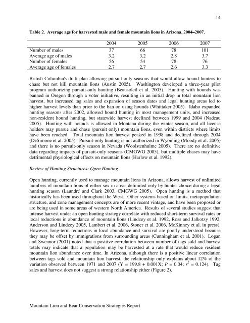 Mountain Lion and Bear Conservation Strategies Report, AGFD, Jan ...