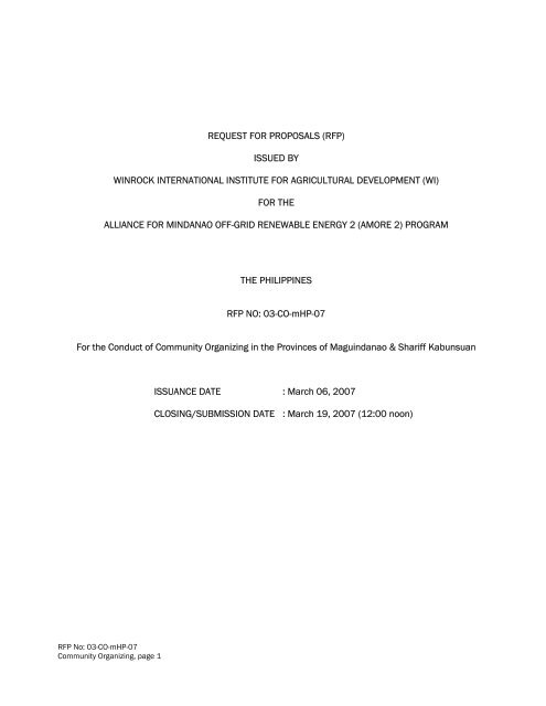 State Energy Program Water Rfp rfp - Alliance for Mindanao Off-grid Renewable Energy Program