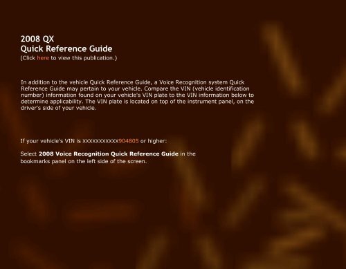 2008 QX Quick Reference Guide - Infiniti Owner Portal