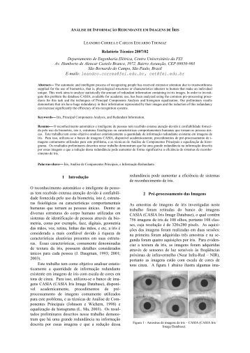 Analise de Informacao Redundante em Imagens de Iris - Fei