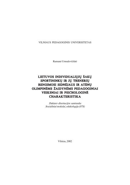 lietuvos individualiųjų šakų sportininkų ir jų trenerių rengimosi ...