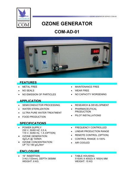 Anseros Ozone Generator COM-AD-01