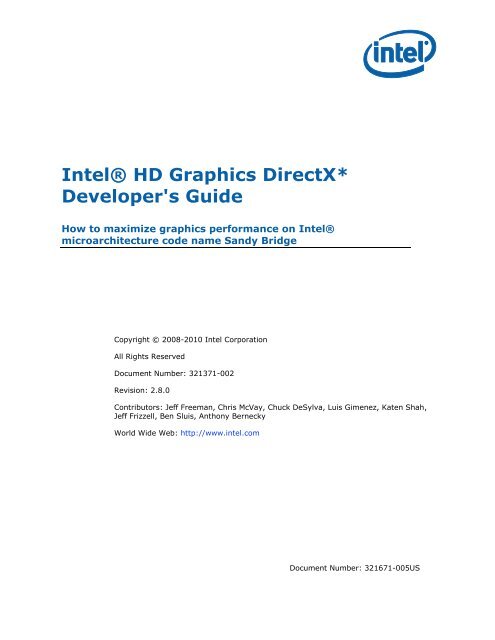 George Bernard bruid Geplooid Intel HD Graphics DirectX Developer's Guide (Sandy Bridge)
