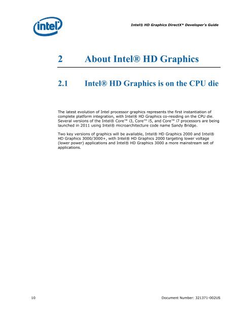 Intel HD Graphics DirectX Developer's Guide (Sandy Bridge)