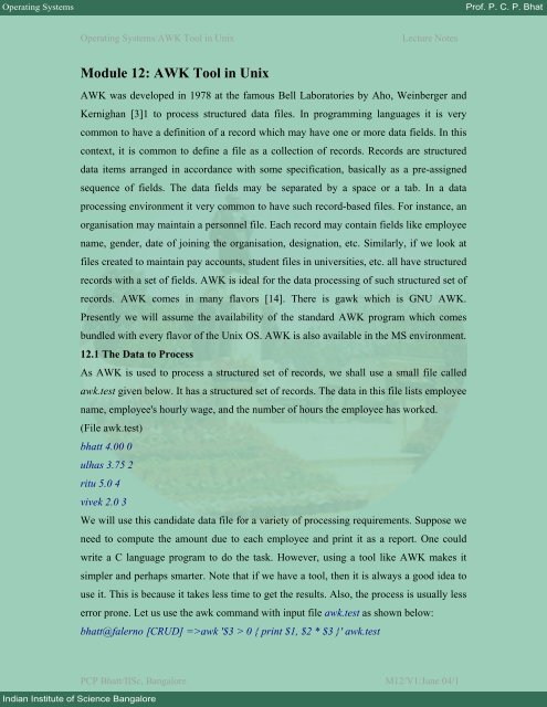 Module 12: AWK Tool in Unix - E-Courses