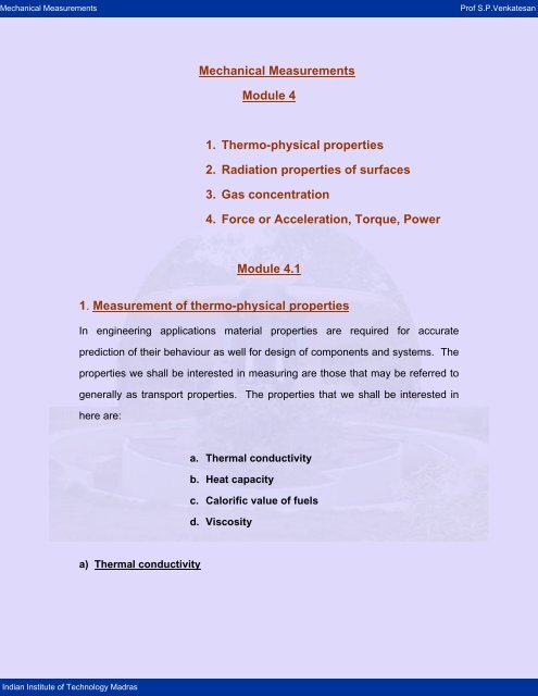 1. Thermo-physical properties 2. Radiation properties - nptel - Indian ...
